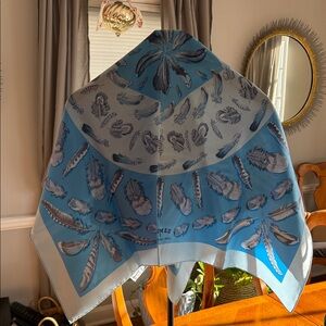 Hermes Blue and Gray Feather Scarf